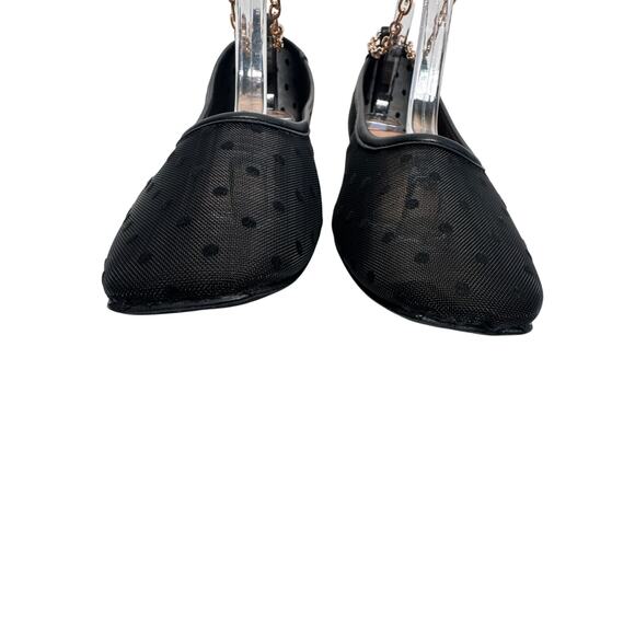 LOFT Black Dotted Mesh Ballet Flats Gold Chain Ankle Strap Women’s 11M - Picture 5 of 12